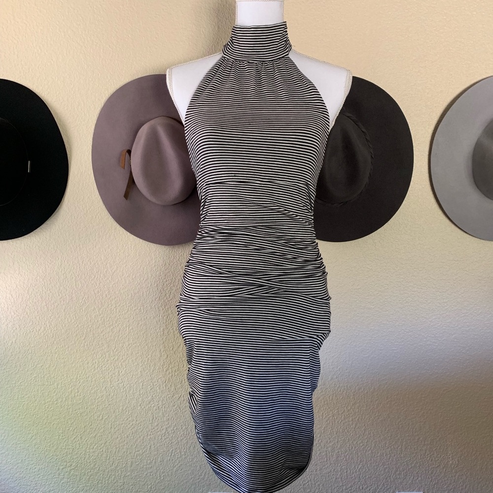 Guess Halter Turtle Neck Ruched Dress